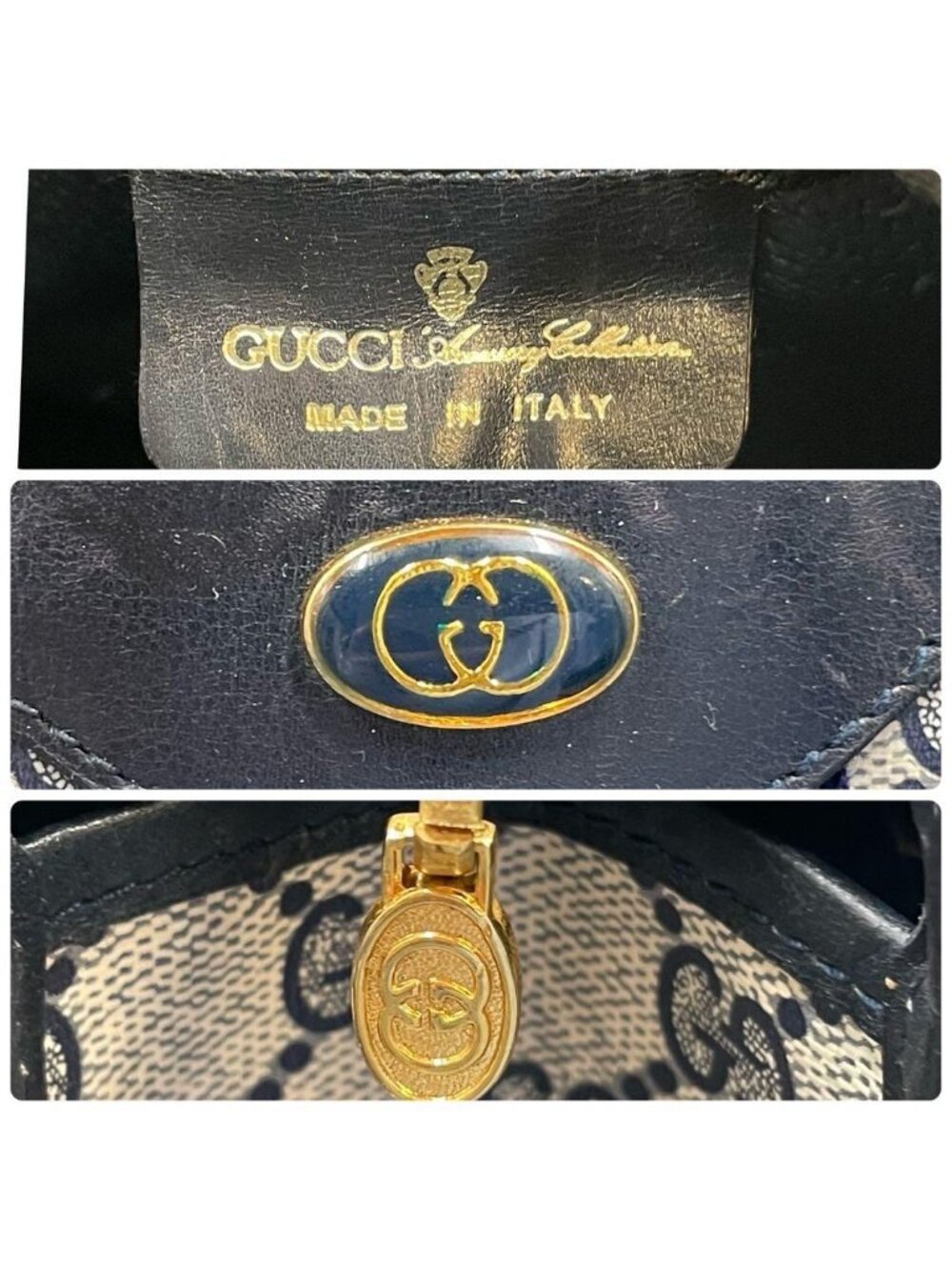 ★SOLD★ Gucci GG Sherry Line Tote Navy Beige Logo - Picture 10 of 10